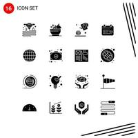 Pictogram Set of 16 Simple Solid Glyphs of internet wedding earth love calender Editable Vector Design Elements