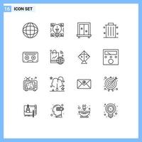 User Interface Pack of 16 Basic Outlines of audiotape analog window office business Editable Vector Design Elements