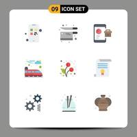 Pictogram Set of 9 Simple Flat Colors of berries train business suburban smartphone Editable Vector Design Elements