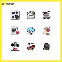 paquete de interfaz de usuario de 9 colores planos básicos de línea de llenado de archivo eliminar elementos de diseño de vector editables de compras de datos seguros