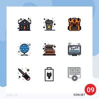 Universal Icon Symbols Group of 9 Modern Filledline Flat Colors of back to school proxy cup internet hiking Editable Vector Design Elements