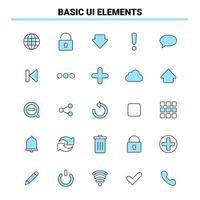 25 elementos básicos de la interfaz de usuario conjunto de iconos negros y azules diseño de iconos creativos y plantilla de logotipo vector
