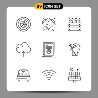 9 Black Icon Pack Outline Symbols Signs for Responsive designs on white background 9 Icons Set vector