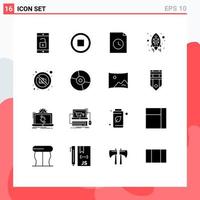 Modern Set of 16 Solid Glyphs Pictograph of photography image file camera rocket Editable Vector Design Elements