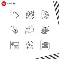 Modern Set of 9 Outlines Pictograph of mailbox tag birthday price ecommerce Editable Vector Design Elements