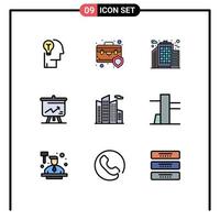Stock Vector Icon Pack of 9 Line Signs and Symbols for building graph insurance display office Editable Vector Design Elements