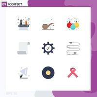 Mobile Interface Flat Color Set of 9 Pictograms of cord audio decoration settings protection Editable Vector Design Elements