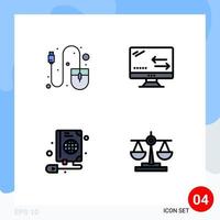 Set of 4 Vector Filledline Flat Colors on Grid for computer book tool arrows globe Editable Vector Design Elements