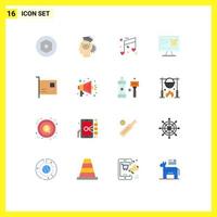 Editable Vector Line Pack of 16 Simple Flat Colors of computers shopping music monitor computer Editable Pack of Creative Vector Design Elements