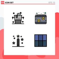 Set of 4 Modern UI Icons Symbols Signs for bucket coding wine payday development Editable Vector Design Elements