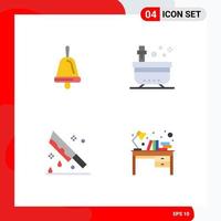 Pack of 4 creative Flat Icons of bell halloween bath tub knife Editable Vector Design Elements