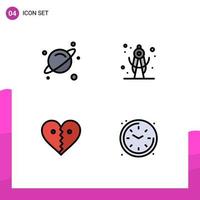 4 Thematic Vector Filledline Flat Colors and Editable Symbols of planet break divider heart home Editable Vector Design Elements