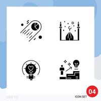 Group of 4 Solid Glyphs Signs and Symbols for chart bulb space cresent light Editable Vector Design Elements