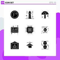 9 Universal Solid Glyphs Set for Web and Mobile Applications big profile sea online mushroom Editable Vector Design Elements