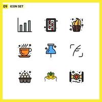 9 Thematic Vector Filledline Flat Colors and Editable Symbols of pin location cake hot coffee cafe Editable Vector Design Elements