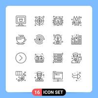 16 Universal Outlines Set for Web and Mobile Applications cleaning coffee shop tea father Editable Vector Design Elements