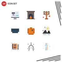 Pack of 9 creative Flat Colors of fire fighting coat memory electric hardware devices Editable Vector Design Elements