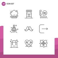 Modern Set of 9 Outlines and symbols such as movember moustache center startup launch Editable Vector Design Elements