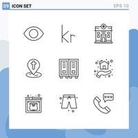 Mobile Interface Outline Set of 9 Pictograms of library pin city easter location Editable Vector Design Elements