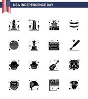 Set of 16 USA Day Icons American Symbols Independence Day Signs for trophy achievement police sign international flag country Editable USA Day Vector Design Elements