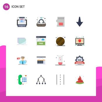 Pack of 16 creative Flat Colors of texture layer sd card design arrow Editable Pack of Creative Vector Design Elements