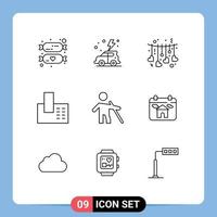 Set of 9 Modern UI Icons Symbols Signs for old phone hanging home appliances Editable Vector Design Elements