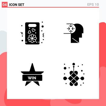 Collection of 4 Vector Icons in solid style Modern Glyph Symbols for Web and Mobile Solid Icon Sign Isolated on White Background 4 Icons