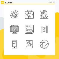 Pictogram Set of 9 Simple Outlines of seo web human data application Editable Vector Design Elements