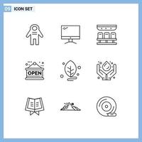 Group of 9 Modern Outlines Set for lab shop pc open travel Editable Vector Design Elements