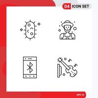 Pack of 4 creative Filledline Flat Colors of bacteria cell chemistry man wireless Editable Vector Design Elements