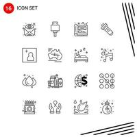 16 iconos creativos, signos y símbolos modernos de luz de flash, documento de linterna usb, elementos de diseño vectorial editables vector