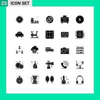 Modern Set of 25 Solid Glyphs and symbols such as finance travel gym suitcase cd Editable Vector Design Elements