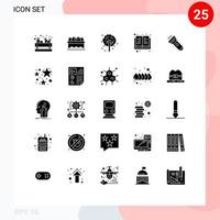 Modern Set of 25 Solid Glyphs and symbols such as birthday torch leaf light science Editable Vector Design Elements