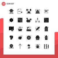 Universal Icon Symbols Group of 25 Modern Solid Glyphs of solar battery document travel public Editable Vector Design Elements