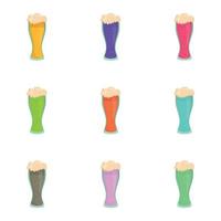 conjunto de 9 cócteles coloridos espumosos de cerveza alcohólica - vector