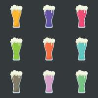 Set of 9 alcoholic beer foamy colorful cocktails - Vector