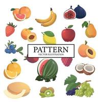 Pattern of various fruits on a white background - Vector