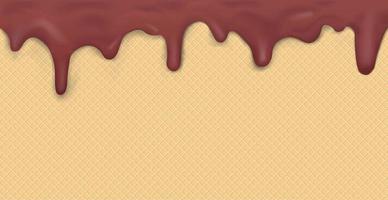 Sweet seamless panoramic ice cream pattern with dripping dark chocolate icing and wafer texture - Vector