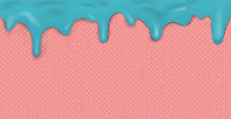 Sweet seamless panoramic ice cream pattern with dripping pink icing and wafer texture - Vector