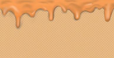 Sweet seamless panoramic ice cream pattern with dripping caramel icing and wafer texture - Vector