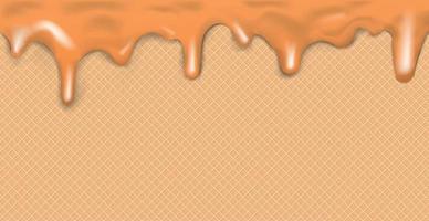 Sweet seamless panoramic ice cream pattern with dripping caramel icing and wafer texture - Vector