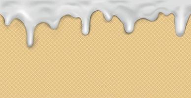 Sweet seamless panoramic ice cream pattern with dripping white icing and wafer texture - Vector