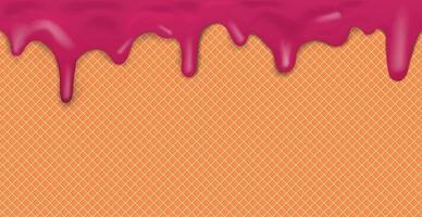 Sweet seamless panoramic ice cream pattern with dripping dark chocolate icing and wafer texture - Vector