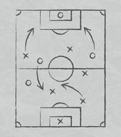 tácticas de fútbol y fútbol dibujadas con tiza, marcador en una pizarra blanca - vector