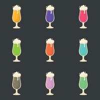 Set of 9 alcoholic beer foamy colorful cocktails - Vector