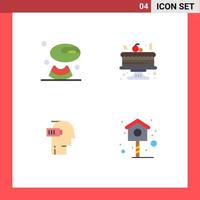 Universal Icon Symbols Group of 4 Modern Flat Icons of melon mental cake battery bird Editable Vector Design Elements