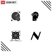 Group of 4 Solid Glyphs Signs and Symbols for fail unlock target key framework Editable Vector Design Elements