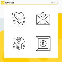 Collection of 4 Universal Line Icons Icon Set for Web and Mobile vector