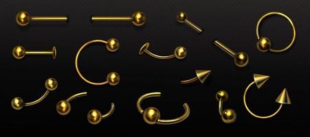 Set of piercing jewelry, pierce rings, barbell vector