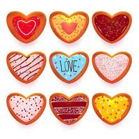 Gingerbread cookies, cartoon sweets in heart shape vector